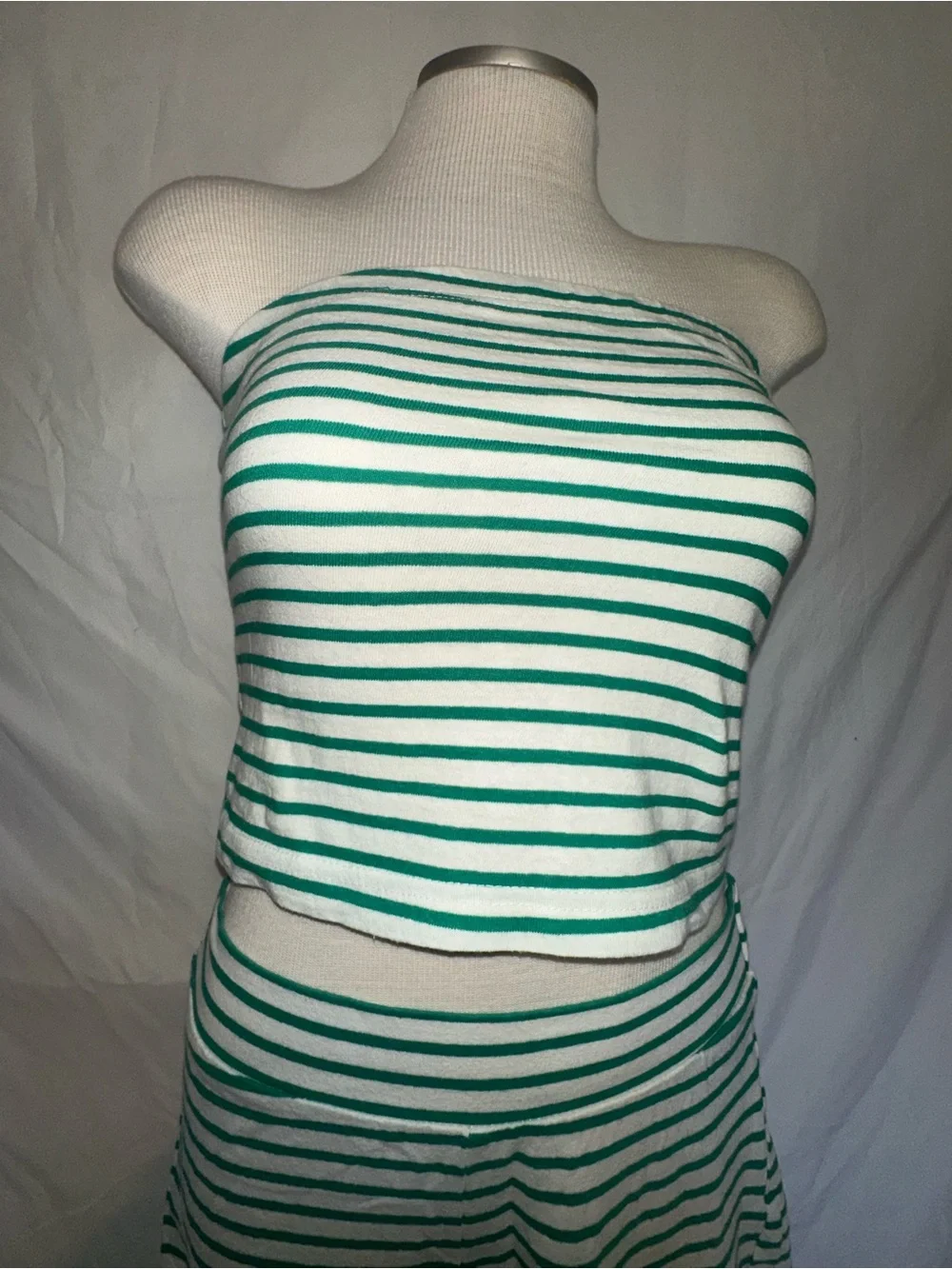 Striped Green and White Maxi Skirt - Flowy Summer Skirt